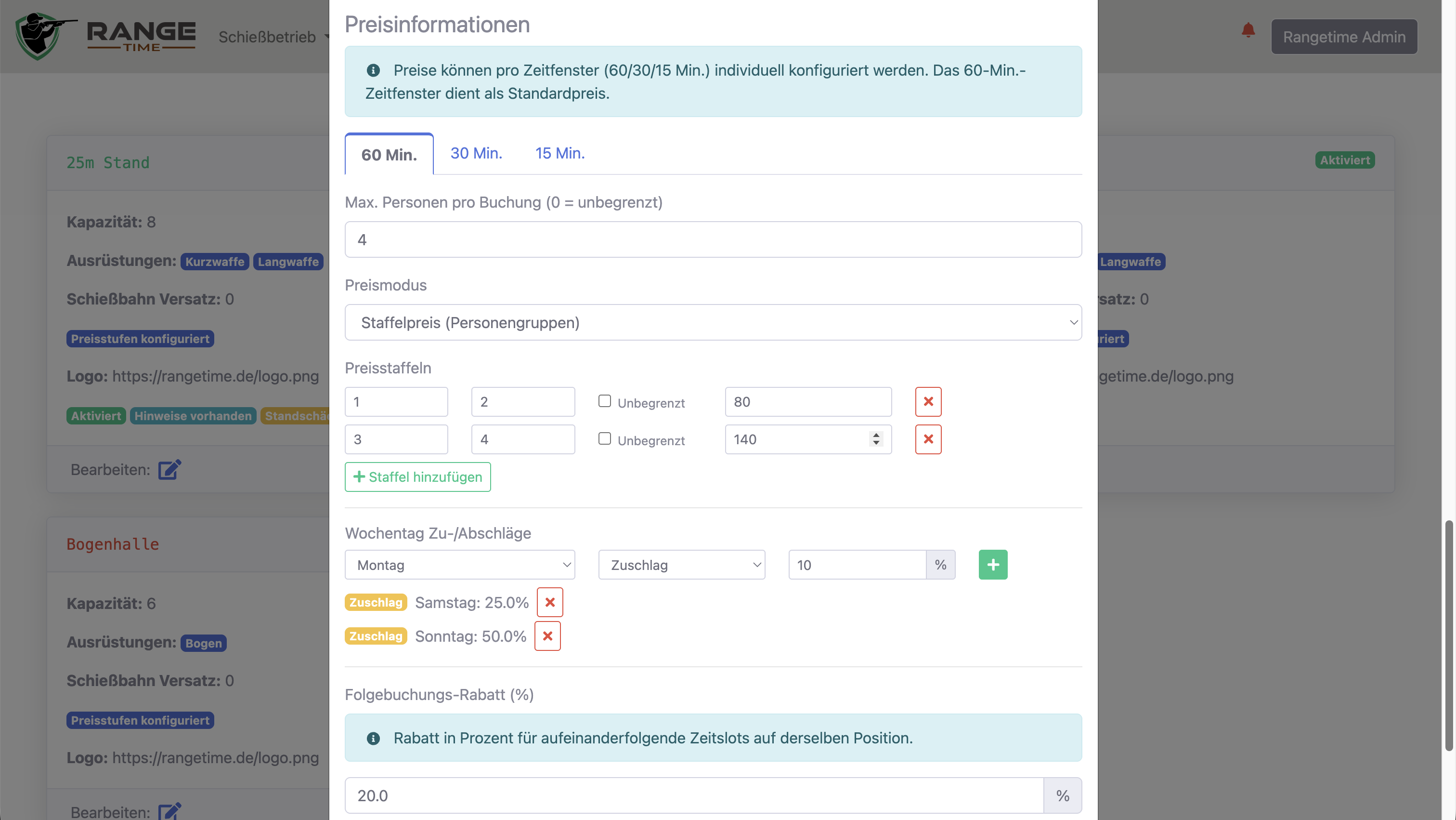 Preiskonfiguration Schießstand